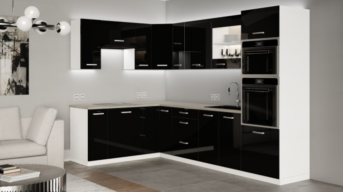Rohová kuchyňa Vicky black ľavý roh 290x180 (čierna vysoký lesk)