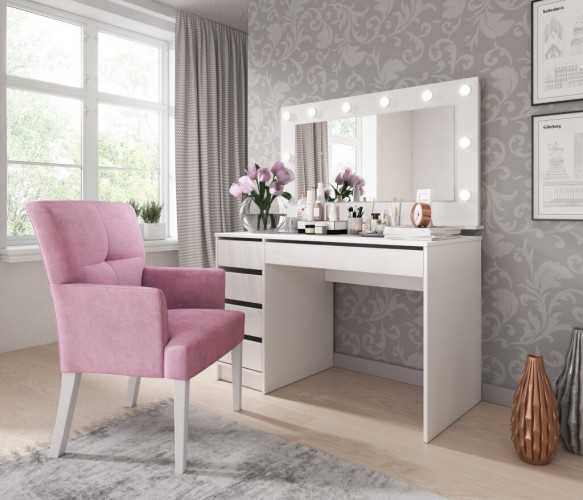 Toaletný stolík a zrkadlo Elke (biela)