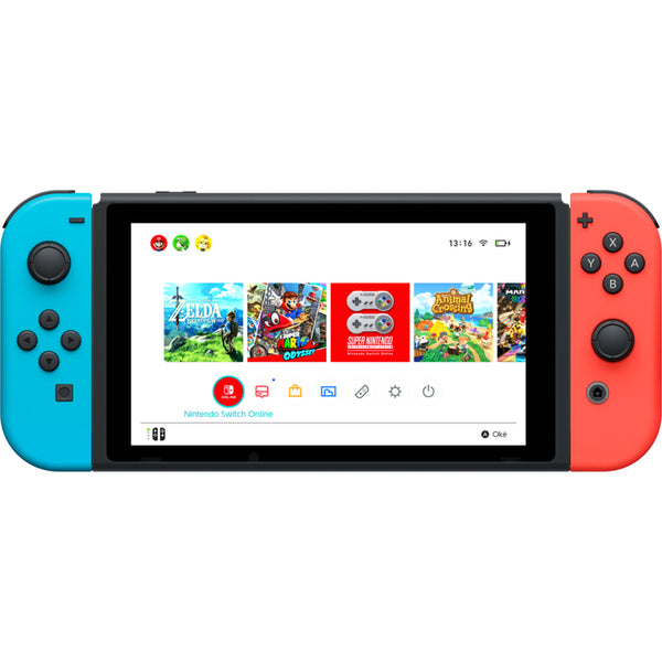 Nintendo Switch console with neon red&blue Joy-Con V2